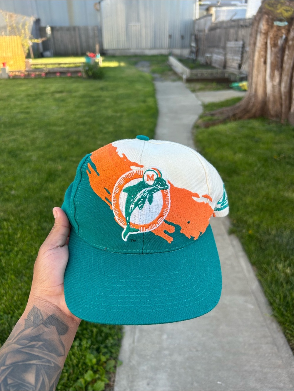 VTG Miami Dolphins 90s Logo Athletic Splash Snapback Hat NFL Pro Line